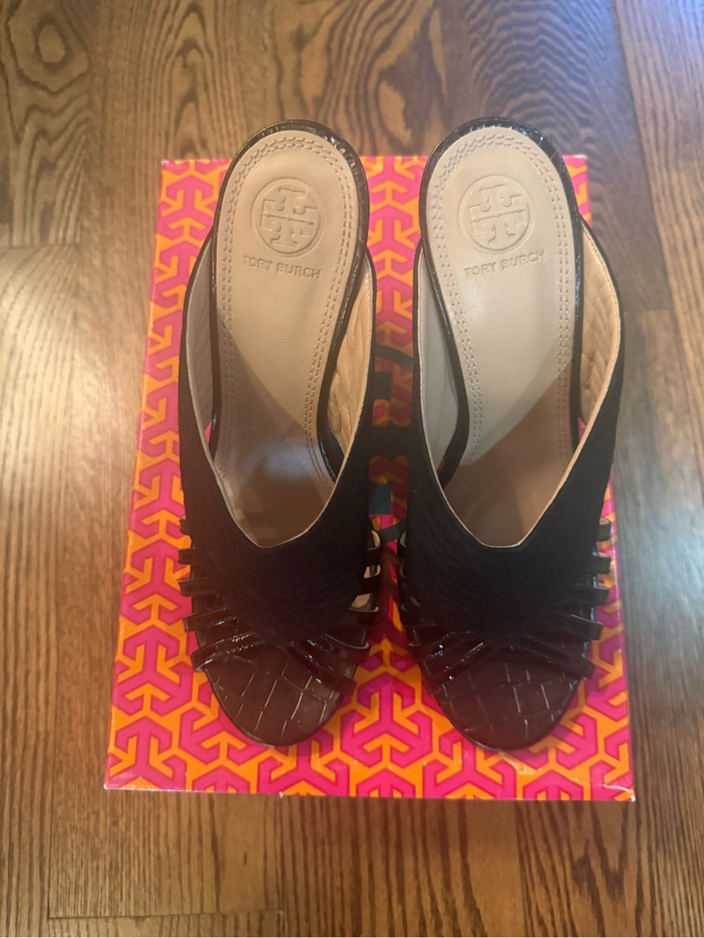 Tory Burch Black Woven Open-Toe Mule Slides